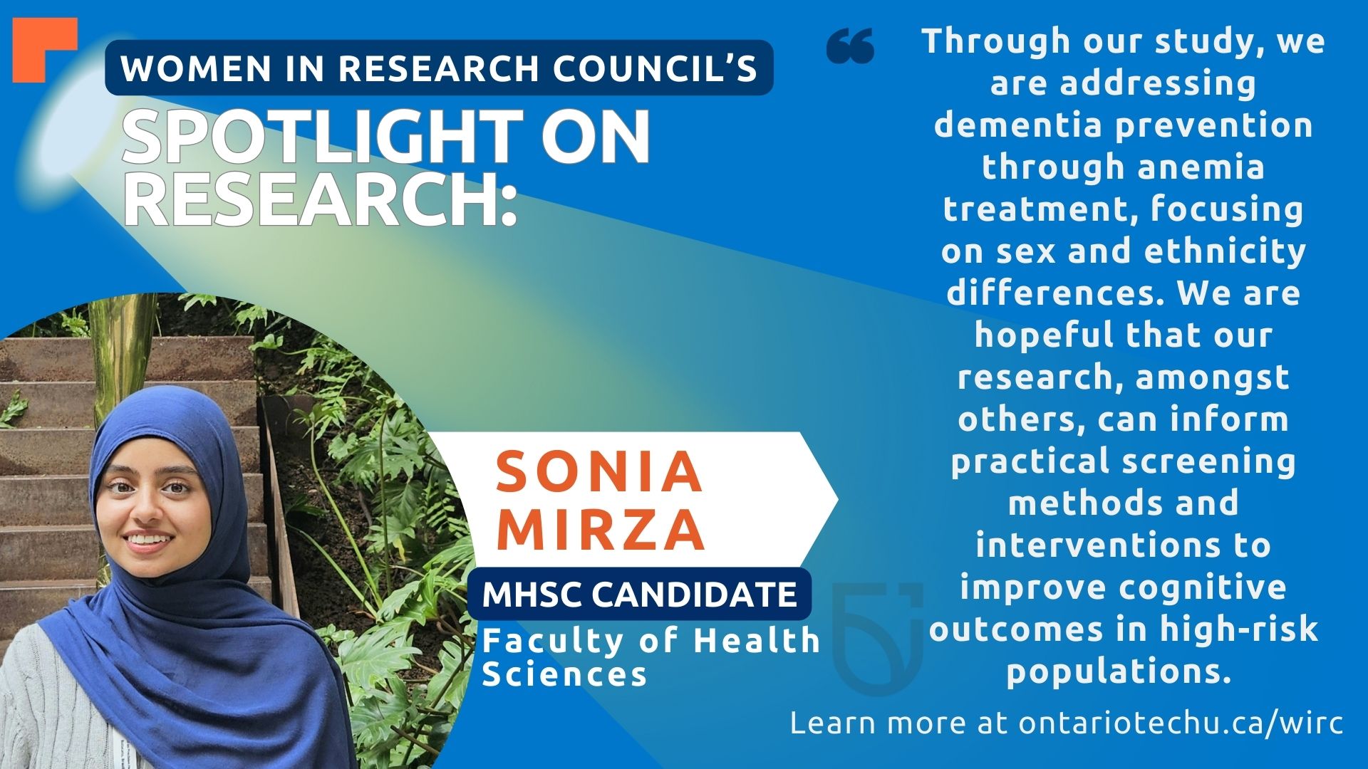 Graphic of Sonia Mirza for Spotlight on Research feature.