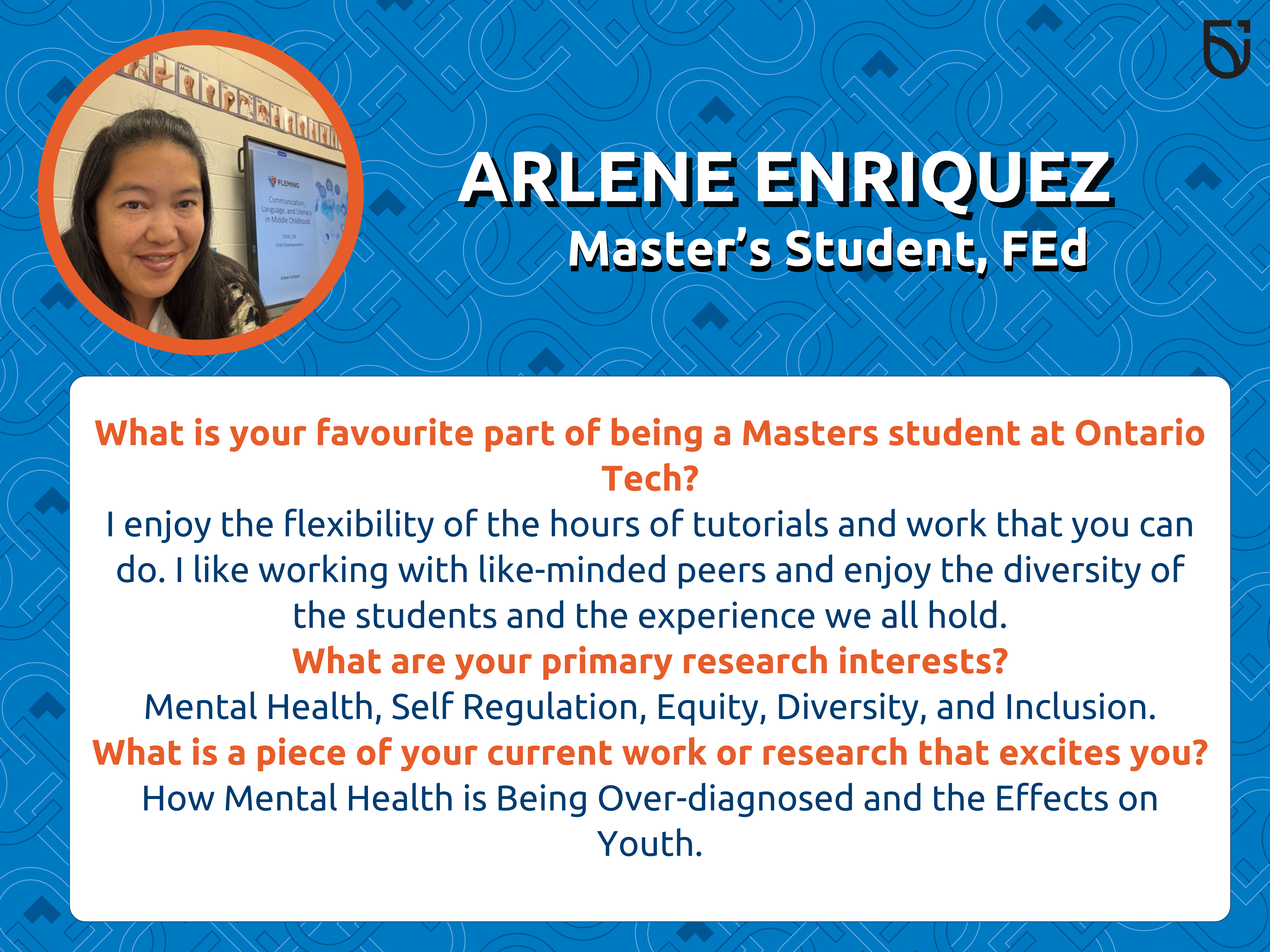 This photo is a Women's Wednesday feature of Arlene Enriquez, a Master's Student in the Mitch and Leslie Frazer Faculty of Eudcation