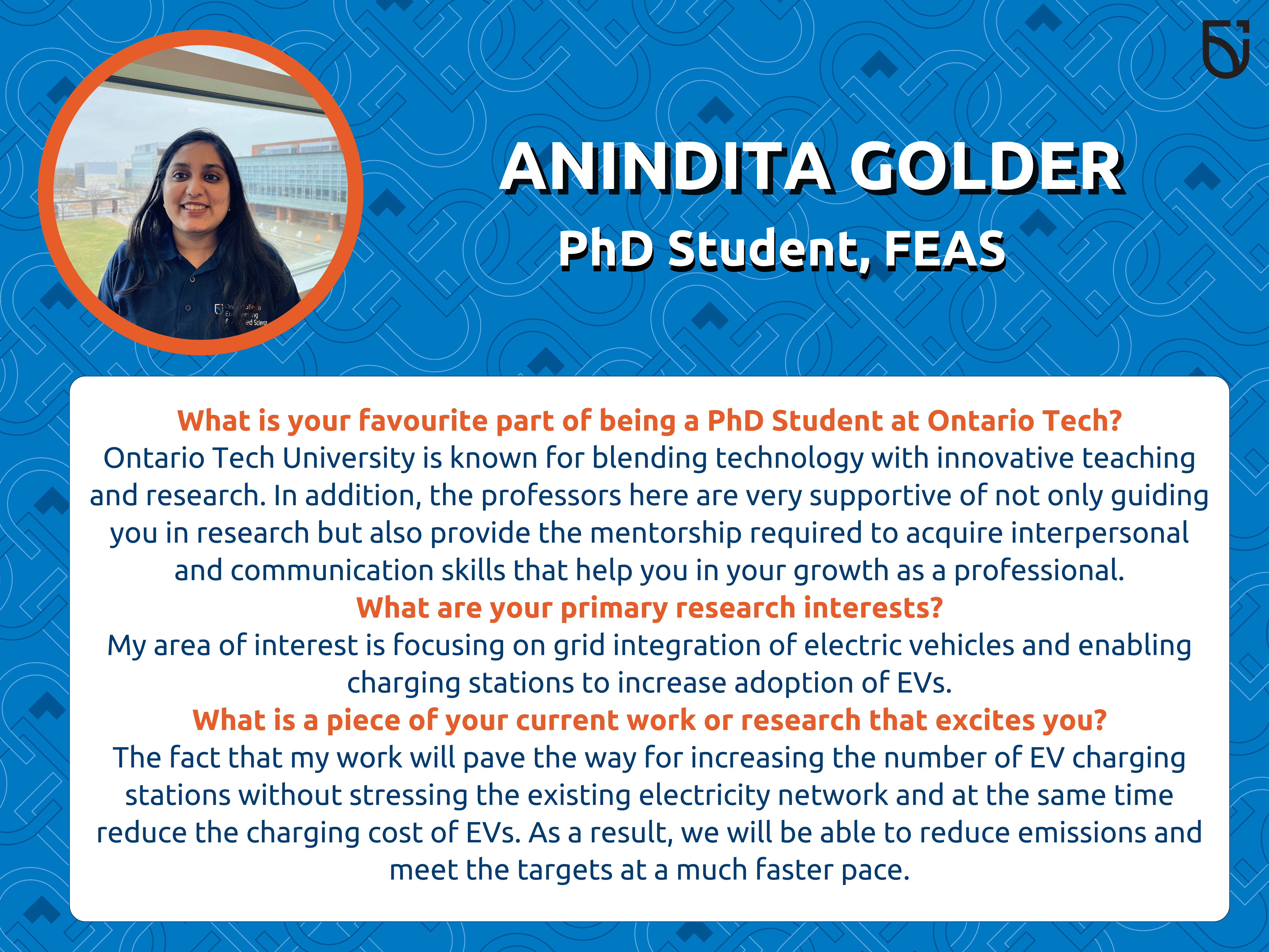 This photo is a Women's Wednesday feature of Anindita Golder, a PhD Student in the Faculty of Engineering and Applied Science