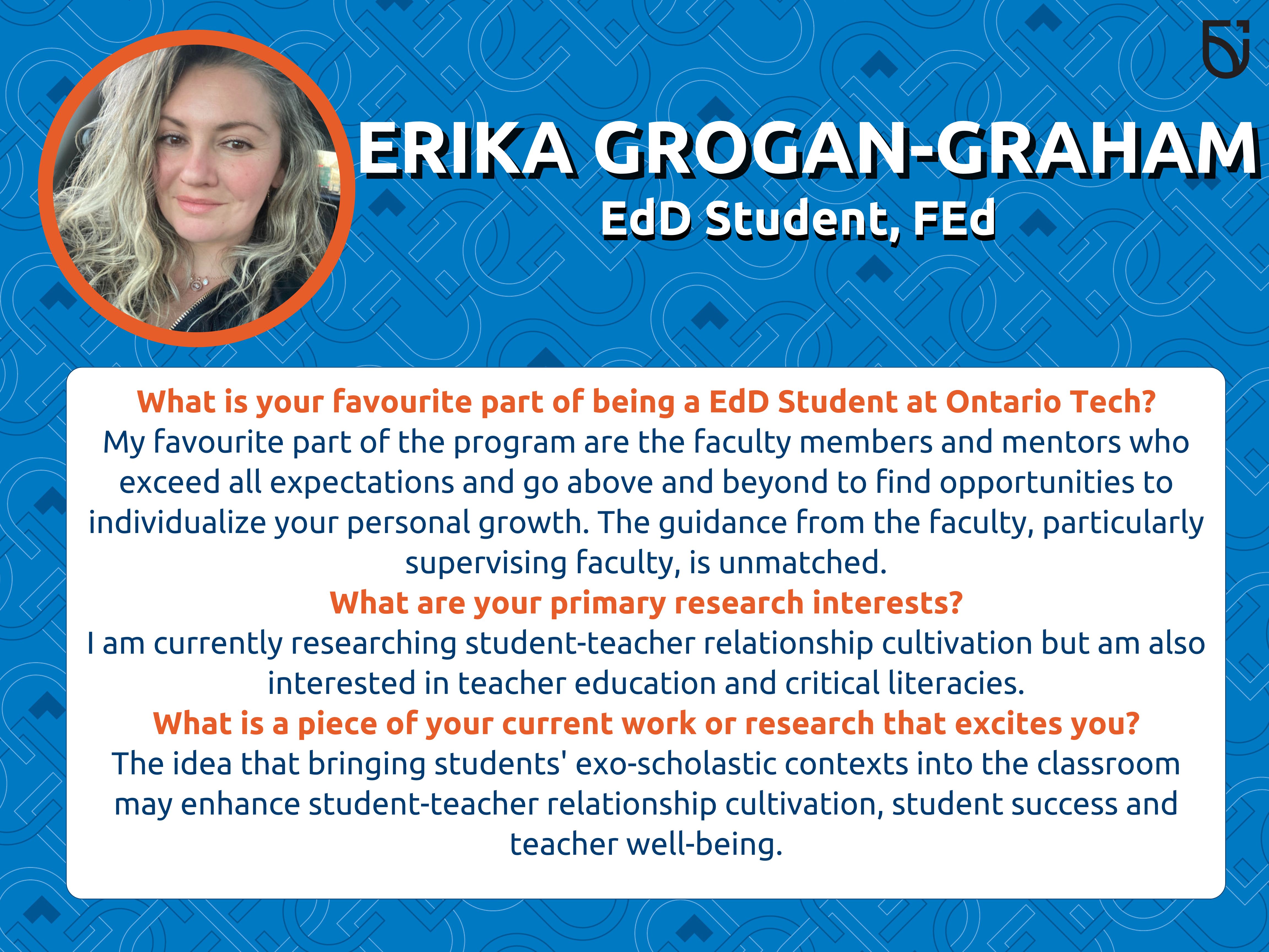This is a photo of Erika Grogan-Graham, an EdD student in the Frazer Faculty of Education.