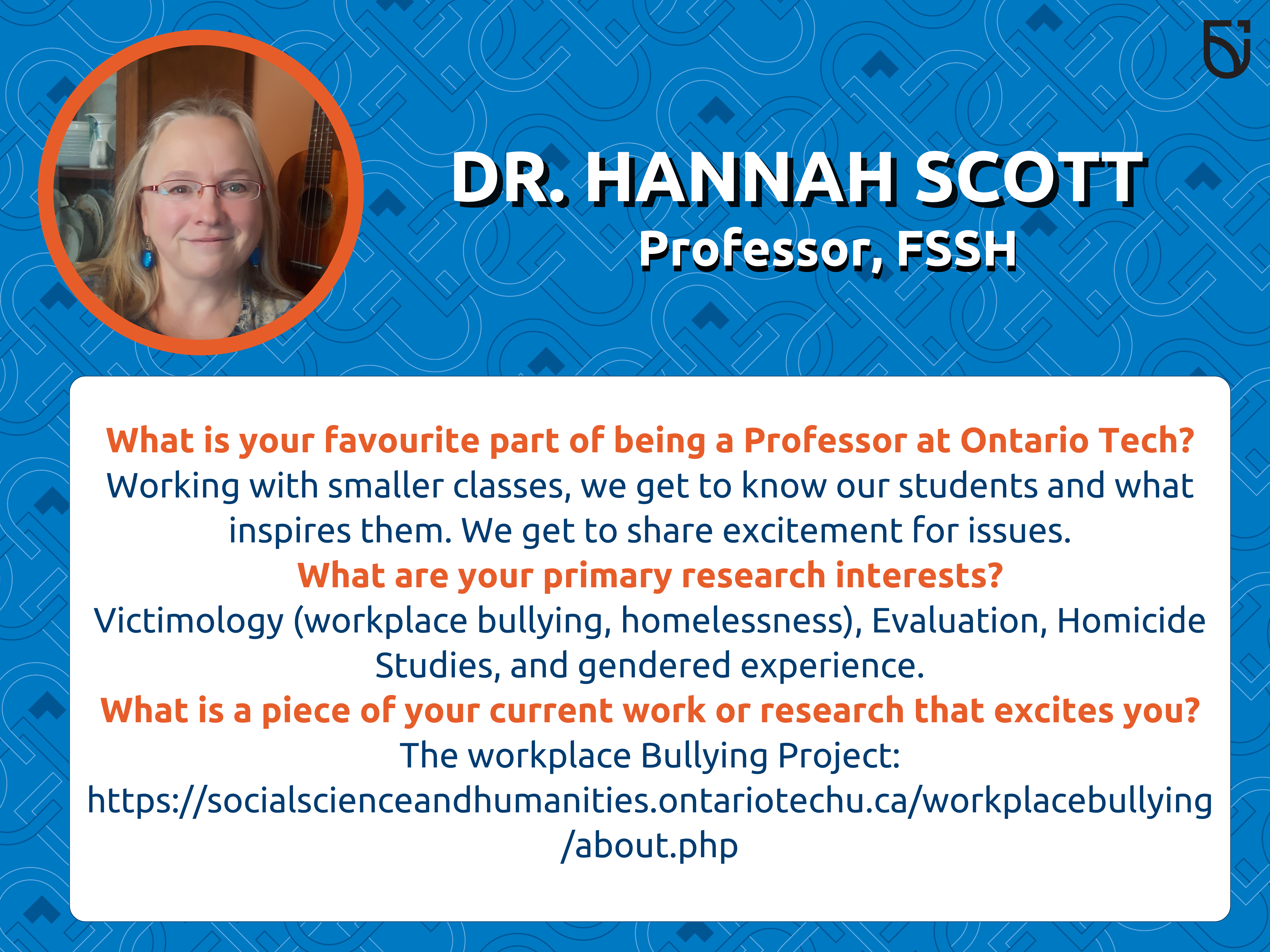 This photo is a Women's Wednesday feature of Dr. Hannah Scott, a Professor in the Faculty of Social Science and Humanities