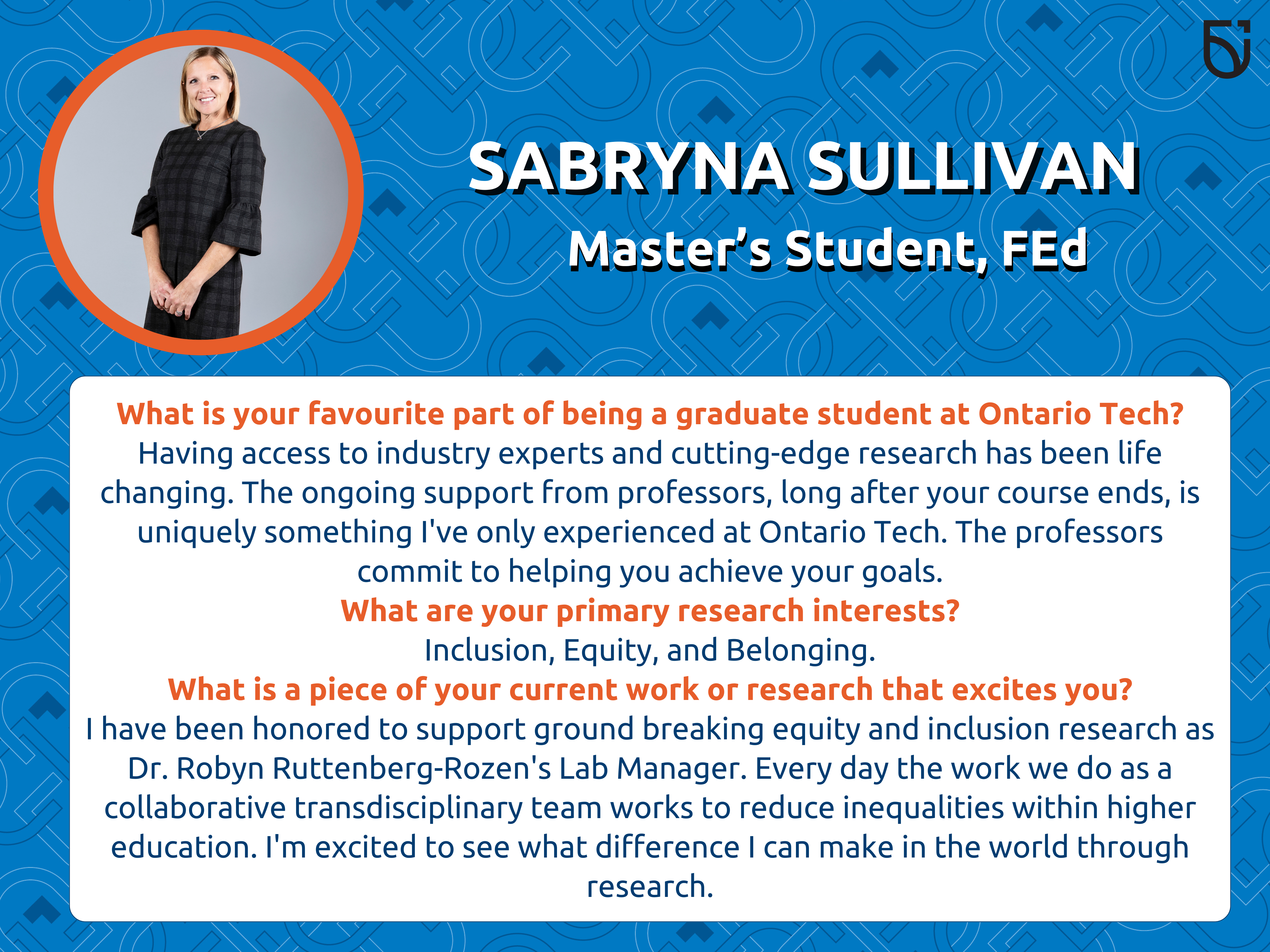 This photo is a Women's Wednesday feature of Sabryna Sullivan, a Master's Student in the Frazer Faculty of Education