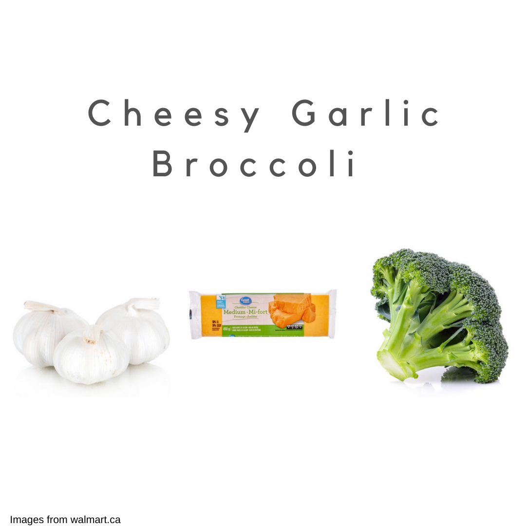 Garlic, cheese, and broccoli on a white background.