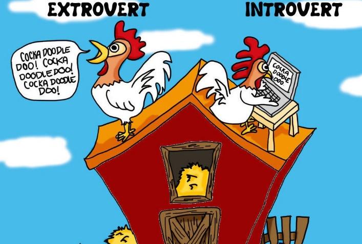 Comic strip with chickens as introverted and extroverted