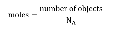 moles=(number of objects)/N_A 