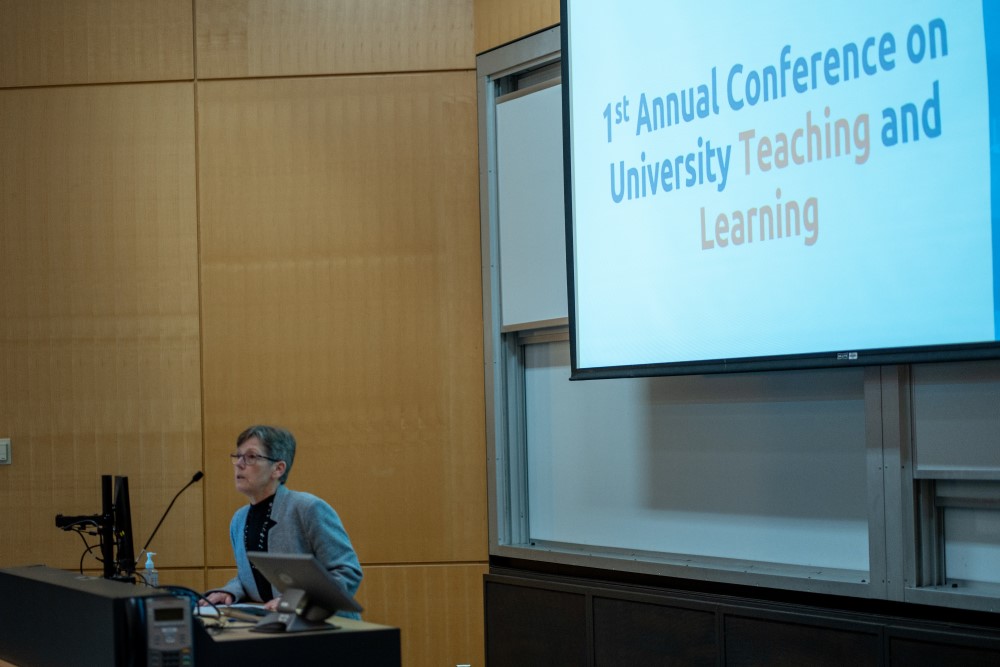 Dr. Lori Livingston delivers remarks at the 1st annual Conference for University Teaching and Learning.