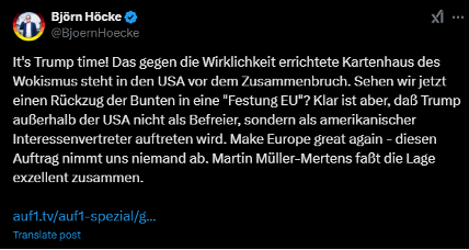 AfD politician Björn Höcke commenting on the return of Trump