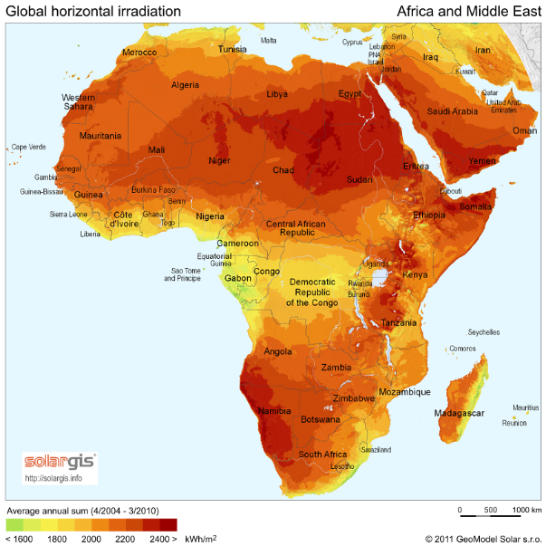 The northern region of Chad experiences roughly 2850-3750 hours of sunlight each year.