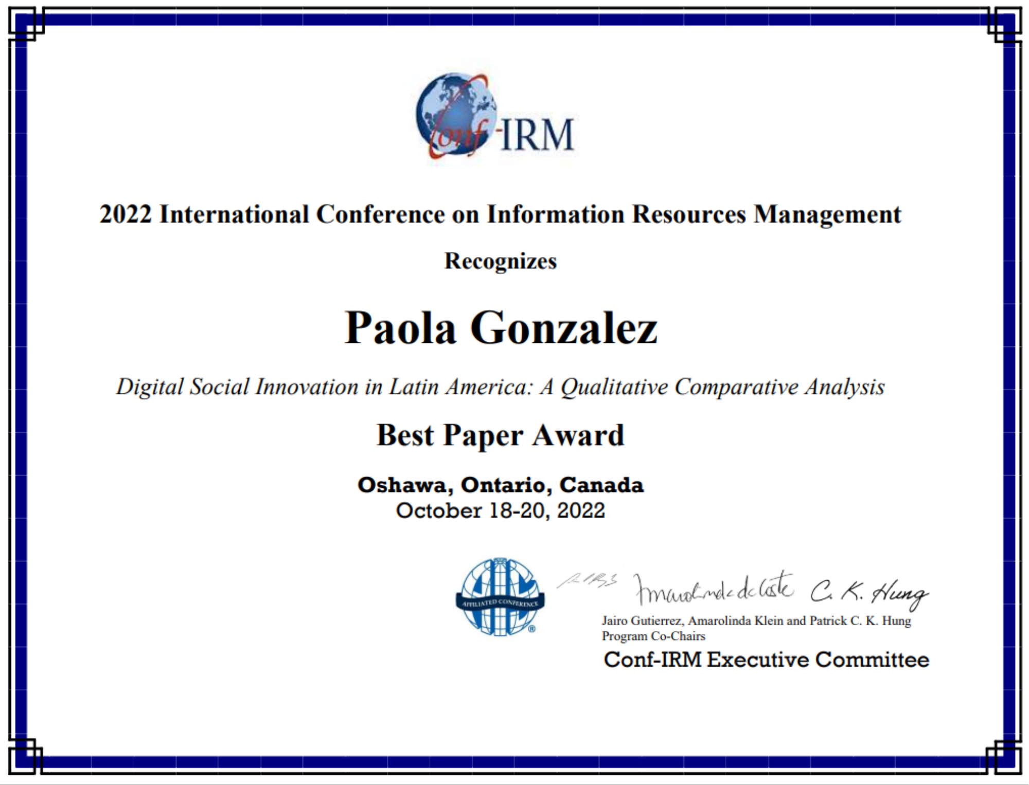 Best Paper Award Paola Gonzalez