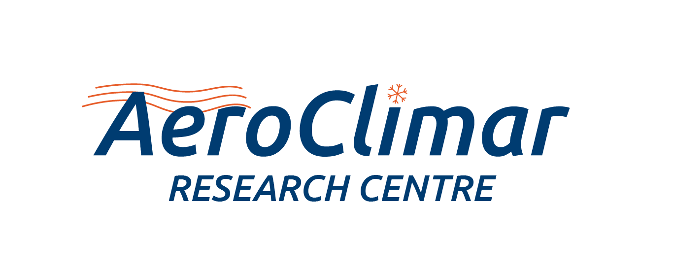 Logo of the AeroClimar Research Centre, featuring the name in bold blue text with an orange wave graphic.