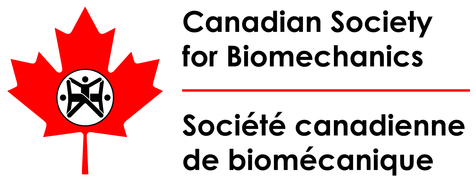 Logo of the Canadian Society for Biomechanics featuring a stylized human figure within a circular emblem set against a red maple leaf.