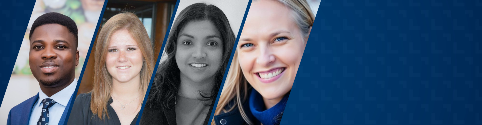 Banner for content module featuring story about four new faculty members. 