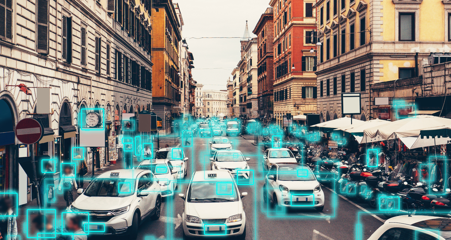 Facial recognition technology being used on a city street