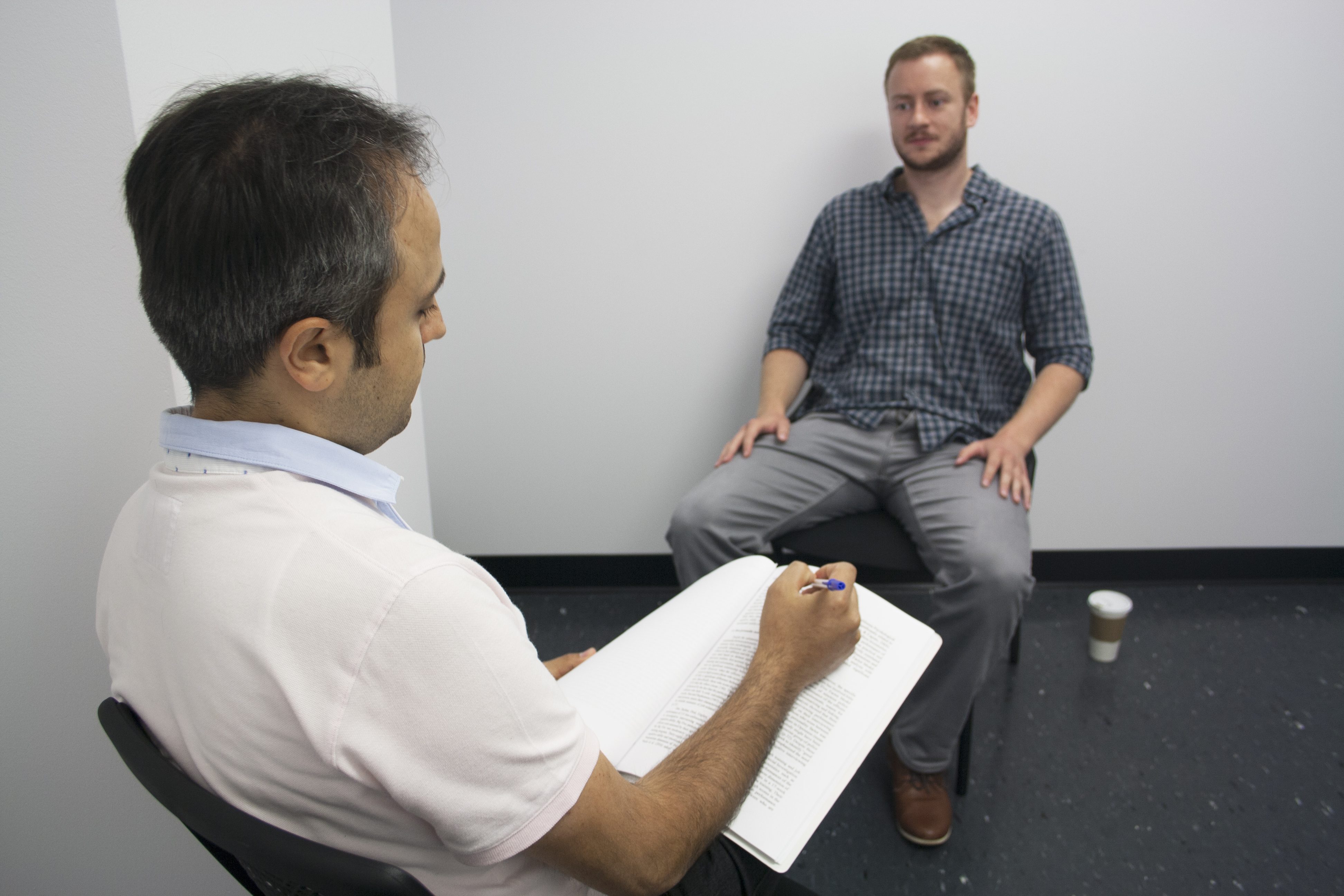 Students performing an investigative interview in the Alert Lab