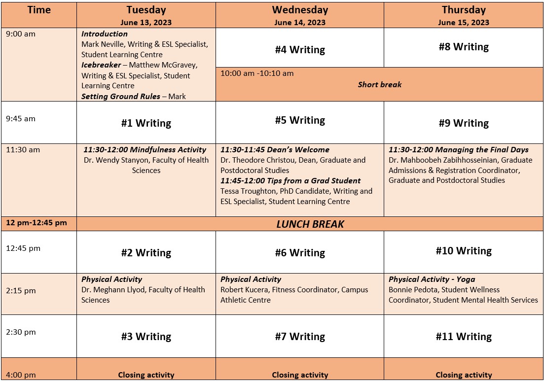 2023 grad writing boot camp schedule