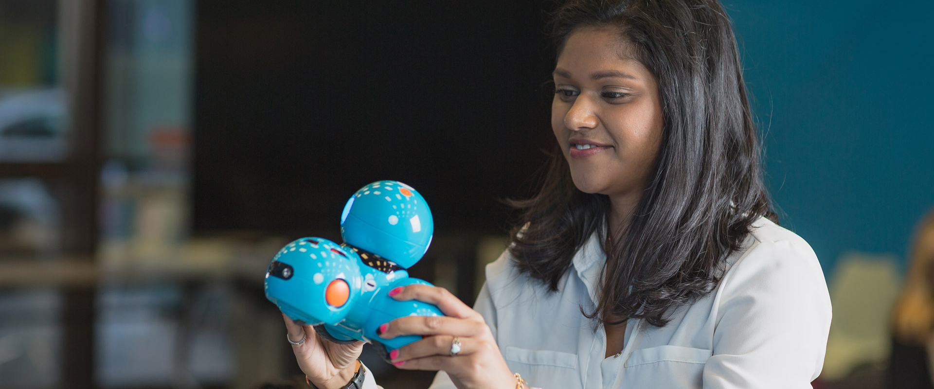 Student working with an educational teaching toy