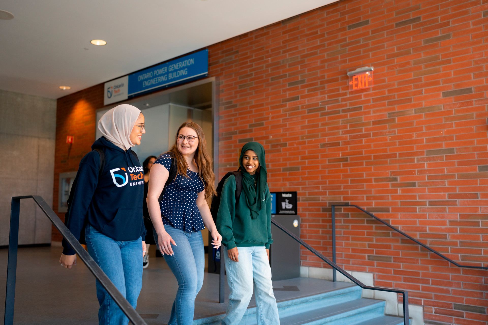 Students in Engineering building